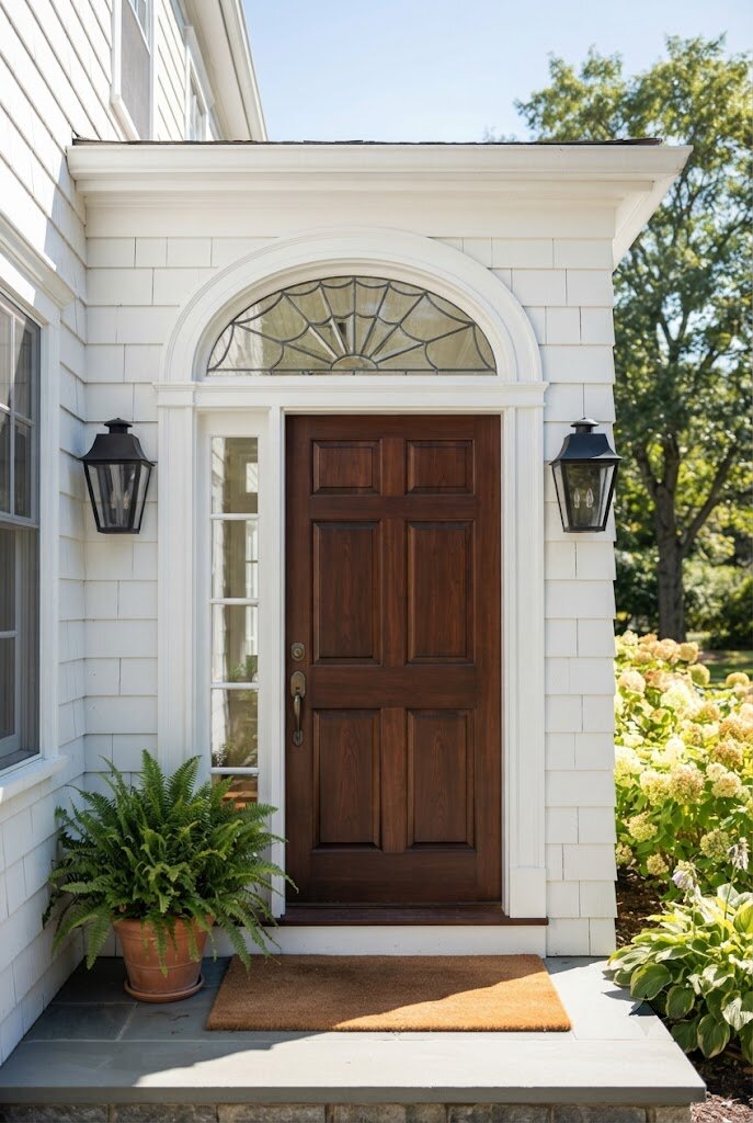 transom window installed above a front door entrance