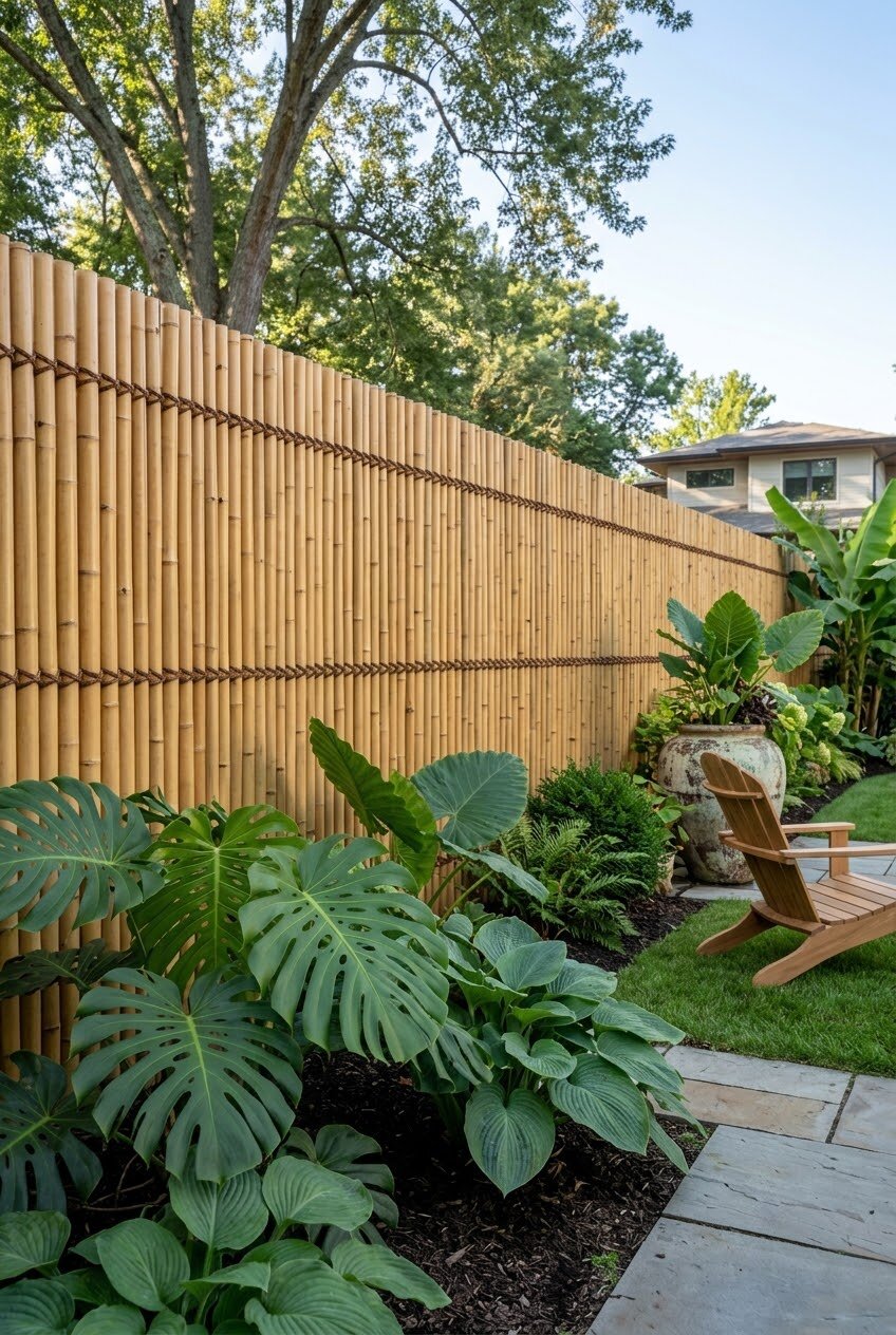 tall bamboo privacy fence panels with natural texture in modern backyard