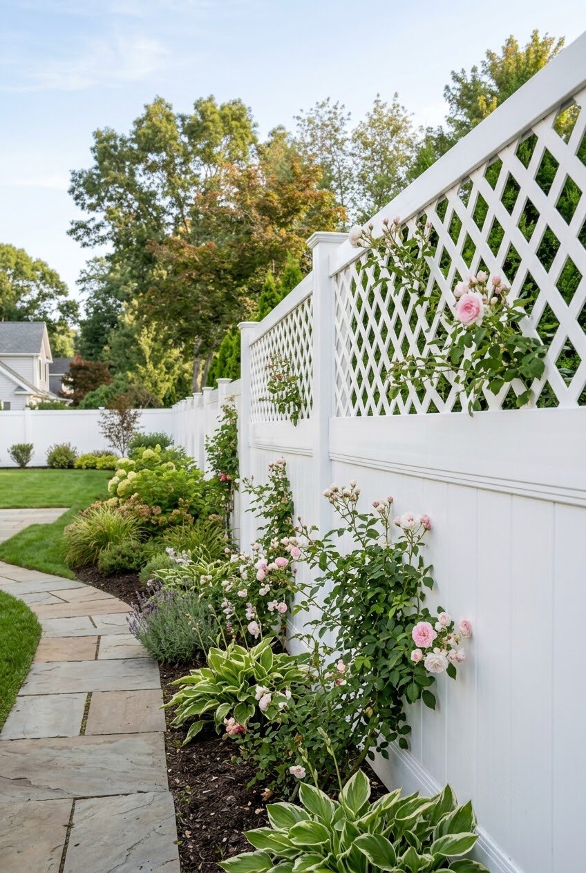vinyl privacy fence panel with decorative lattice top section