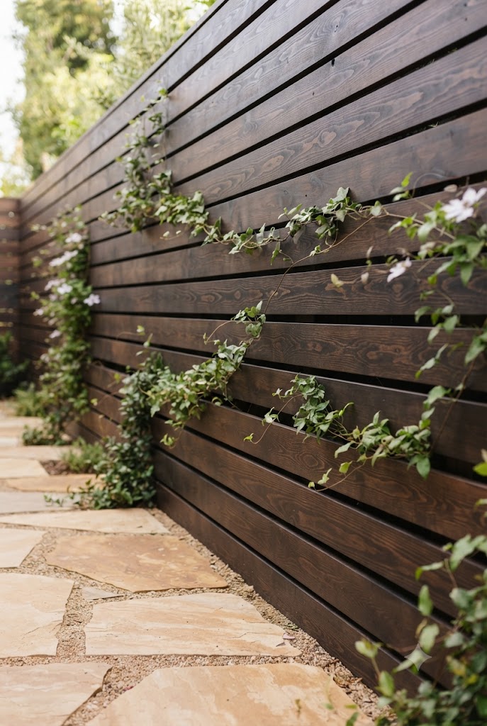 modern horizontal slat fence design in contemporary backyard with clean architectural lines