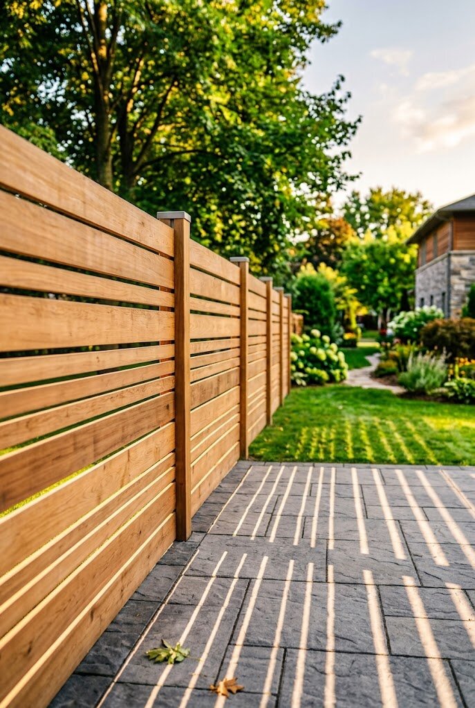 gapped horizontal slat fence with semi private contemporary design