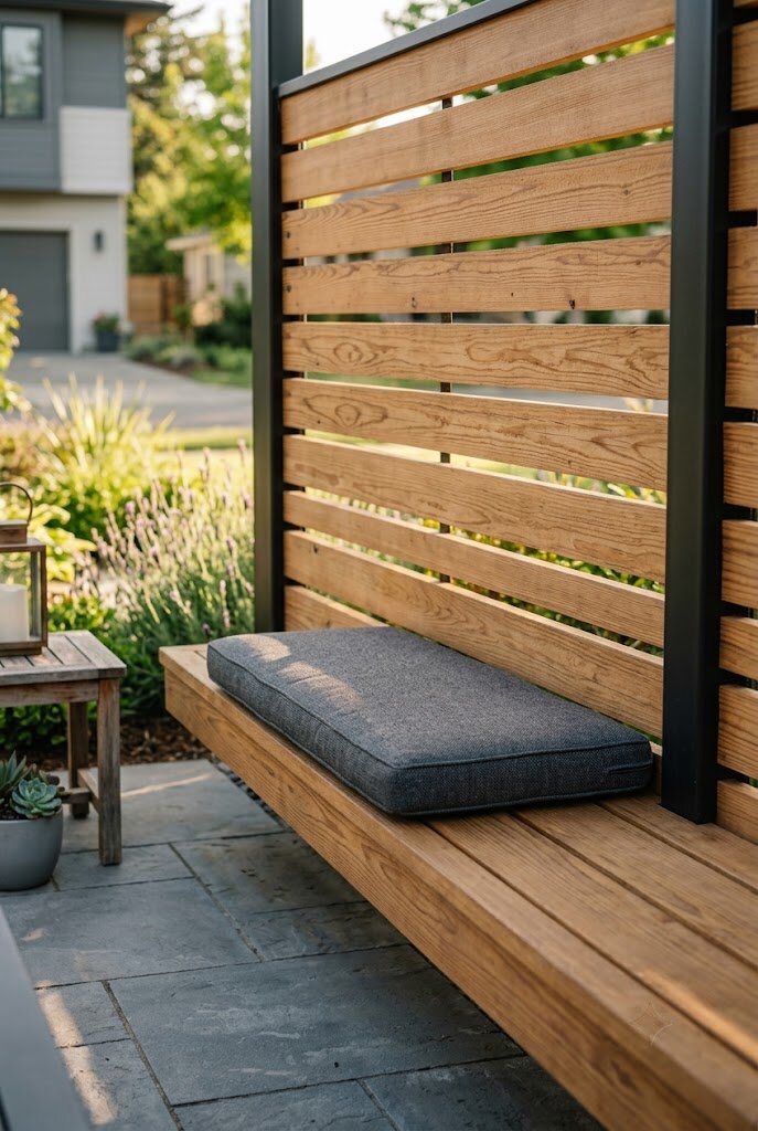 horizontal fence with integrated built in bench seating