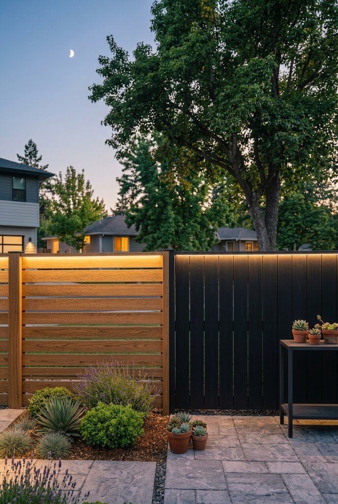 natural tone wood look horizontal vinyl fence panels