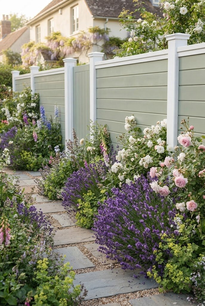 horizontal fence with contrasting vertical black plank gate