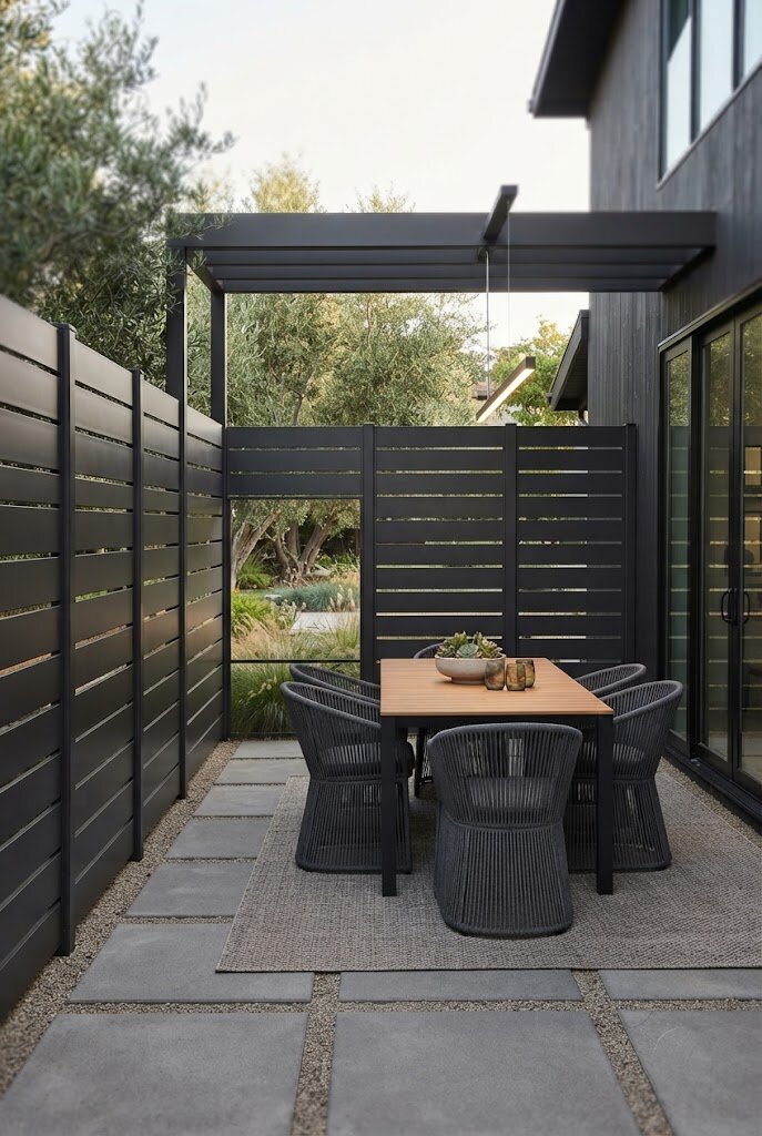 horizontal wood fence painted in soft sage green modern color