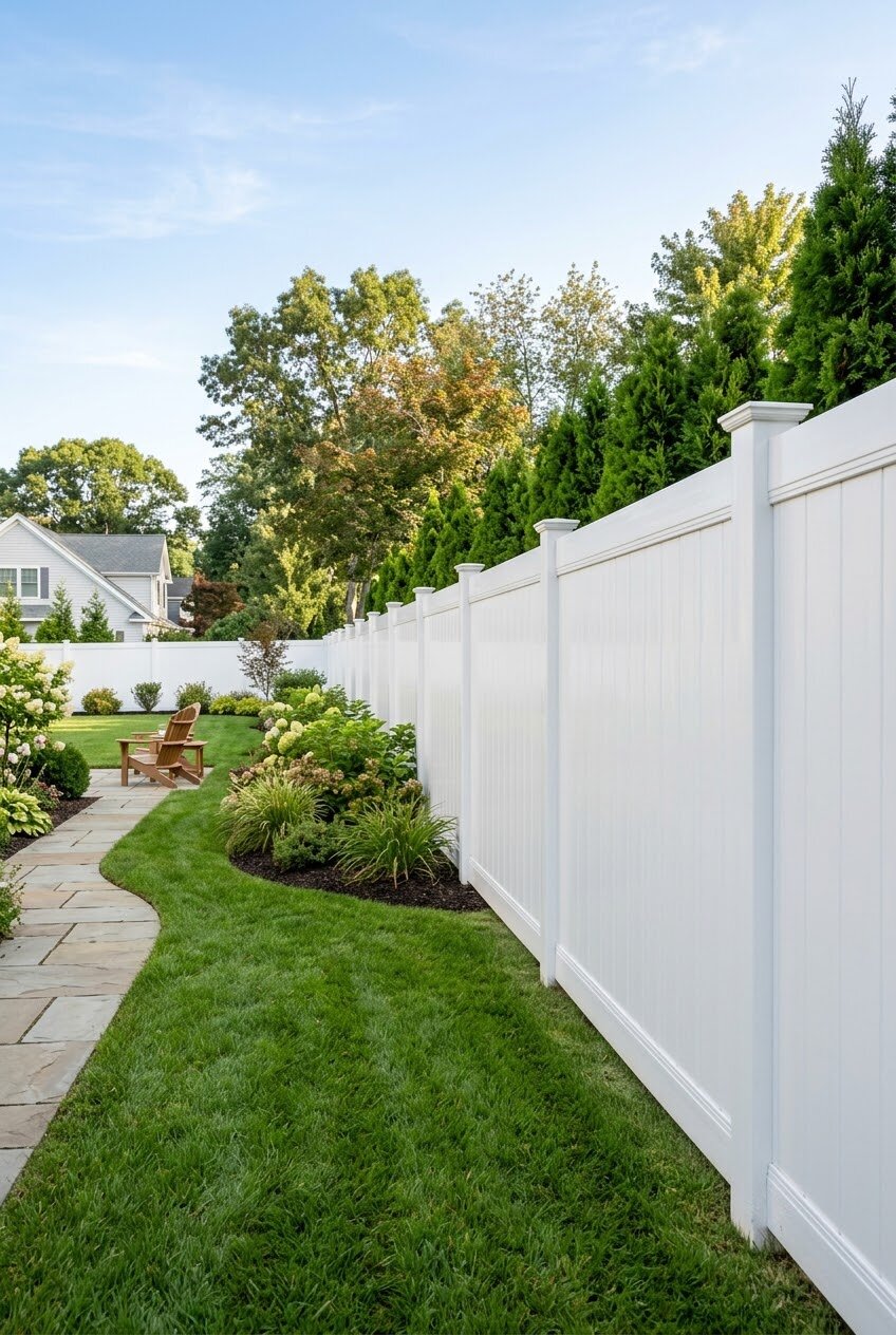 classic wood privacy fence with pressure treated wood fence posts