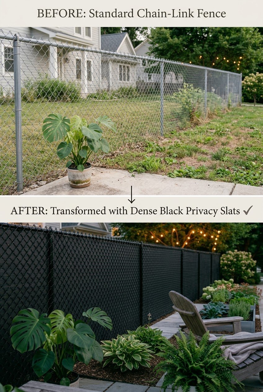chain link metal fence with privacy slat insert upgrade