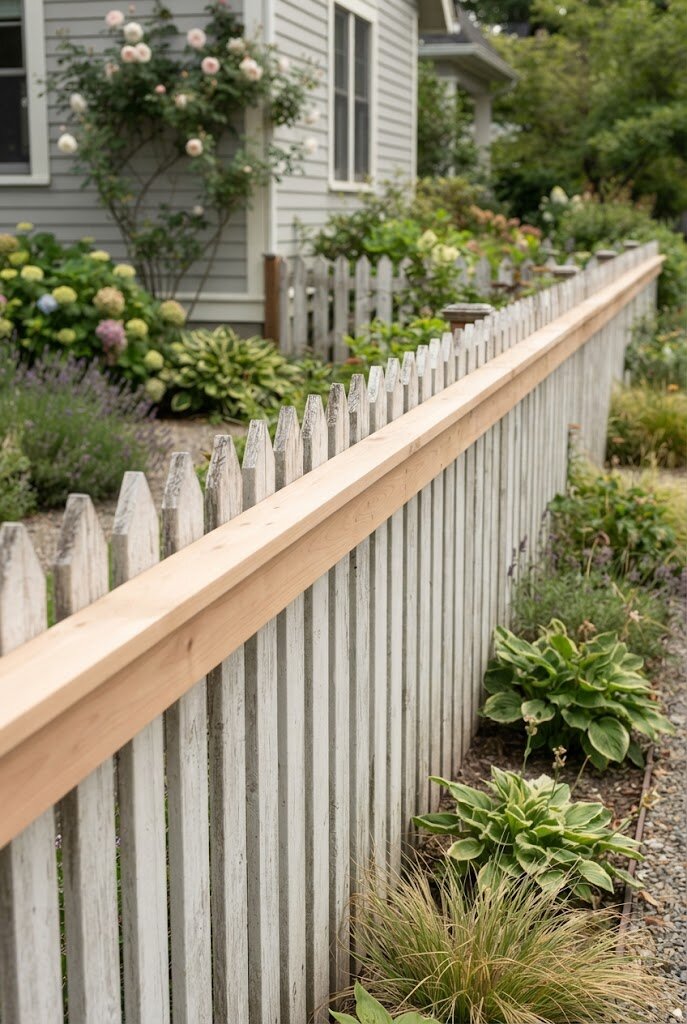 affordable metal fence panels swapped into worn wood fence sections