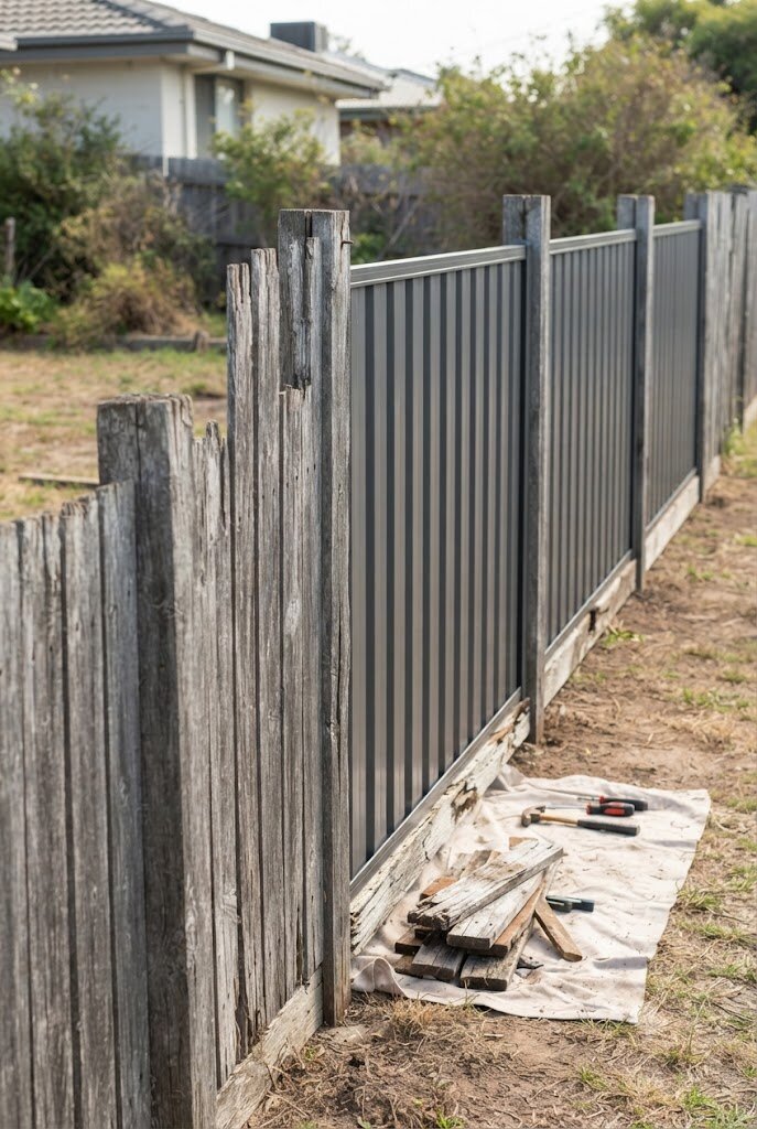simple flat black post caps replacing decorative fence finials