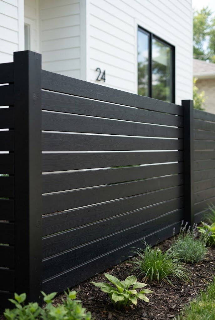 budget front yard fence makeover finished in matte black for bold modern contrast