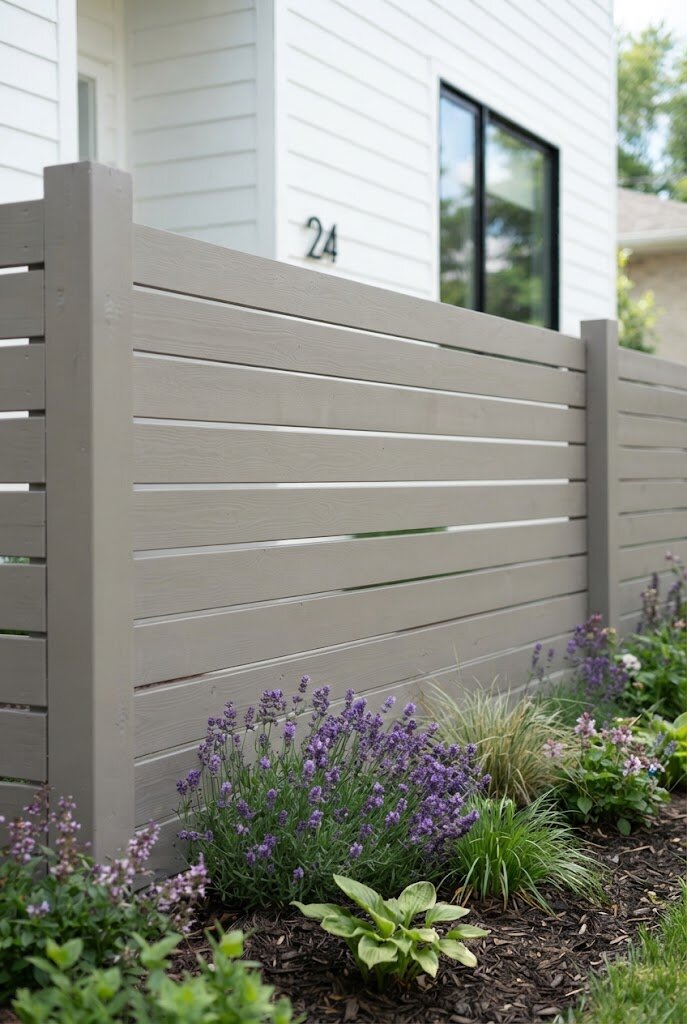 budget front yard fence makeover finished in soft warm gray modern neutral