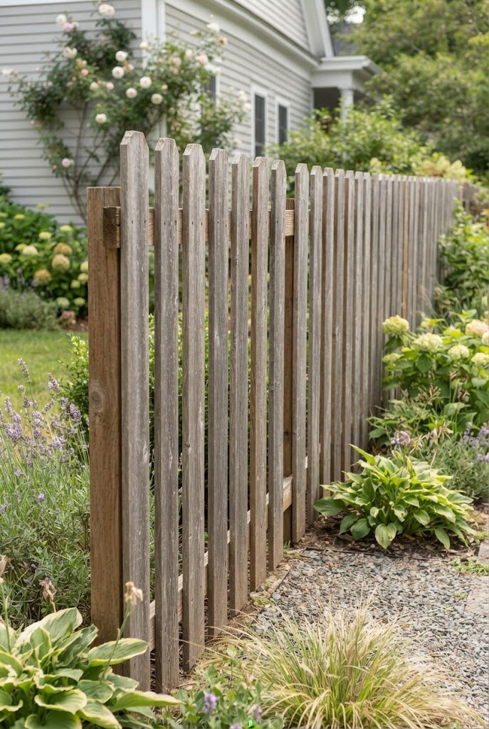 picket fence with alternating boards removed creating an instant modern slatted look