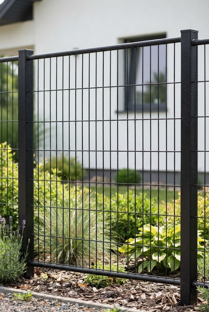 basic black coated mesh metal fence panel budget option