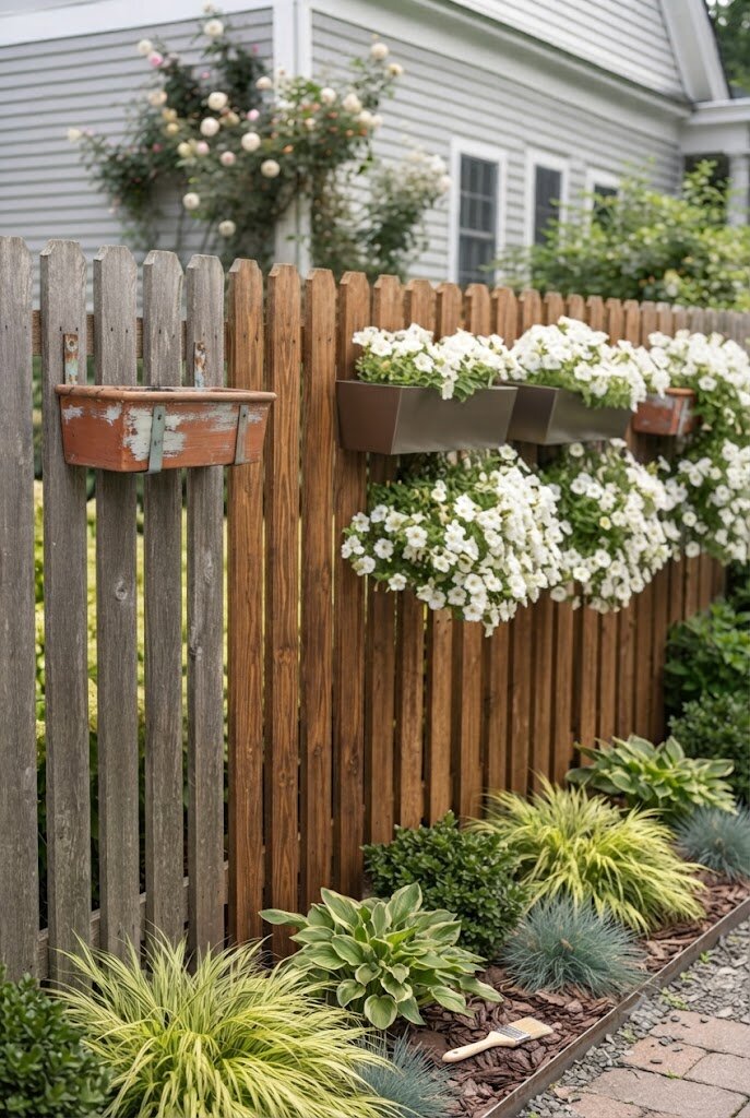 single fence panel painted a bold contrasting accent color among neutral panels