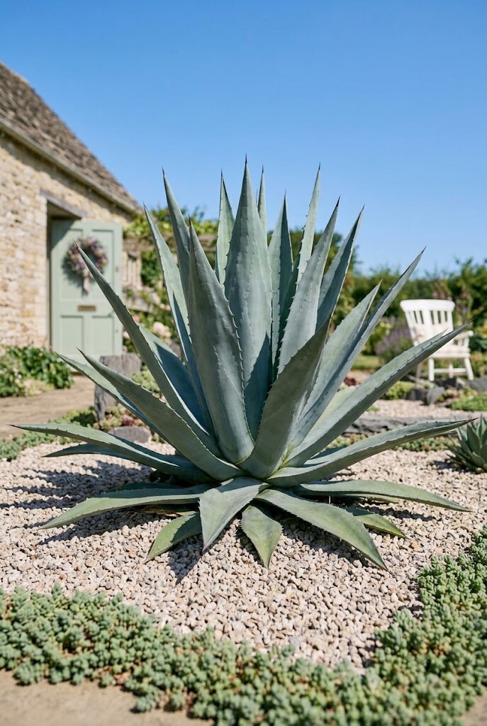 collection of terracotta pots with diverse succulent varieties arranged on outdoor garden bench
