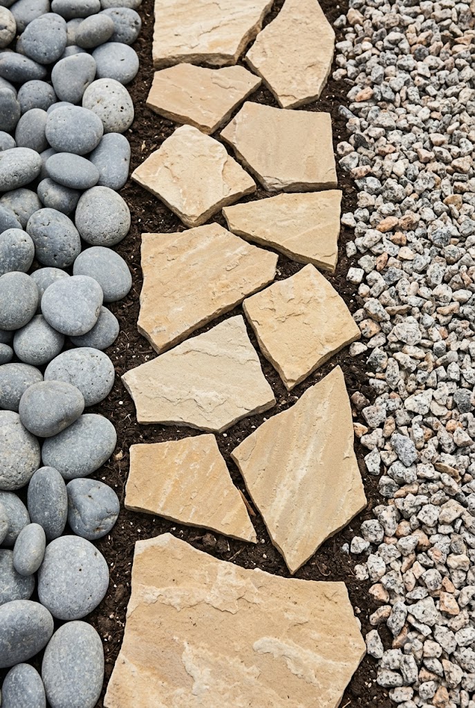 smooth gray river rock used as landscaping stone in a garden border