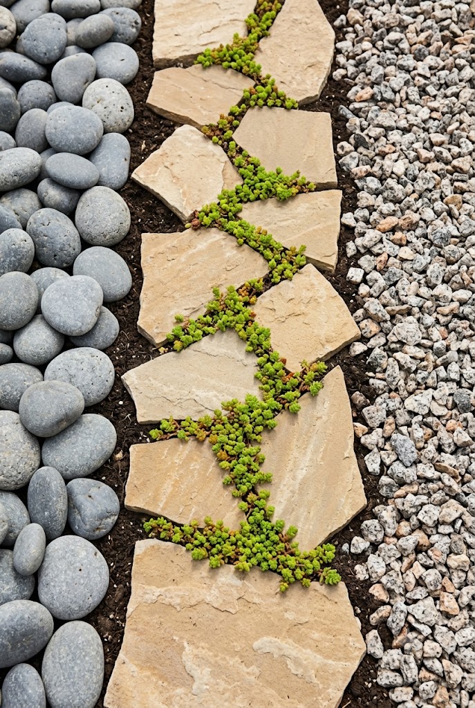 echeveria succulent rosettes in blue and coral tones planted among rocks