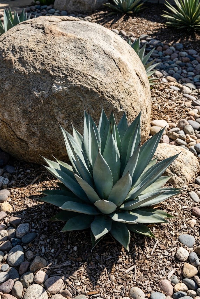 architectural blue agave succulent planted as a bold landscape accent