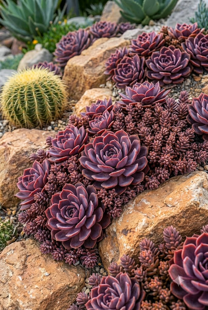 desert style rock garden with cactus and succulents in a hot dry climate